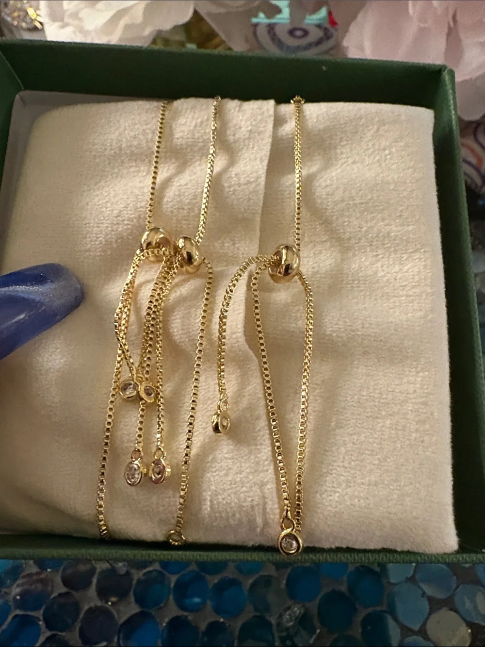 Gold Plated Natural pearls and Cz Flower 3 Bolo bracelets. From India.
